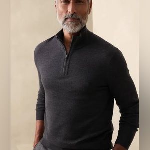 Banana Republic cashmere silk blend half zip black sweater *machine washable*